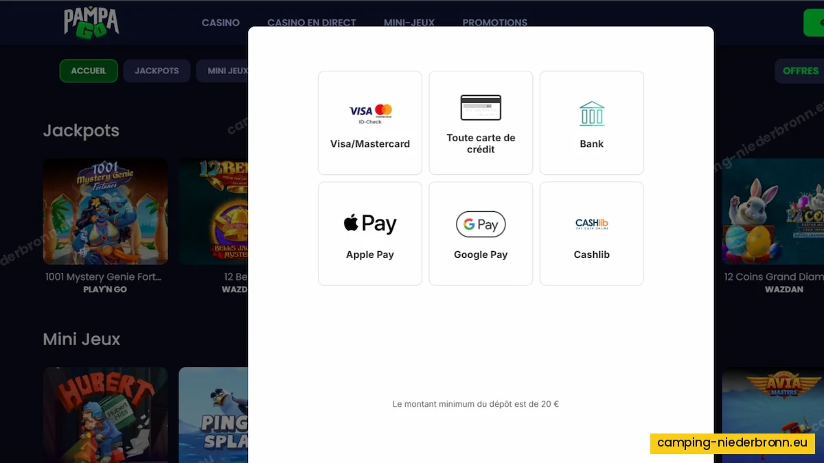 Fenêtre de paiement d'un casino et ses canaux de retrait